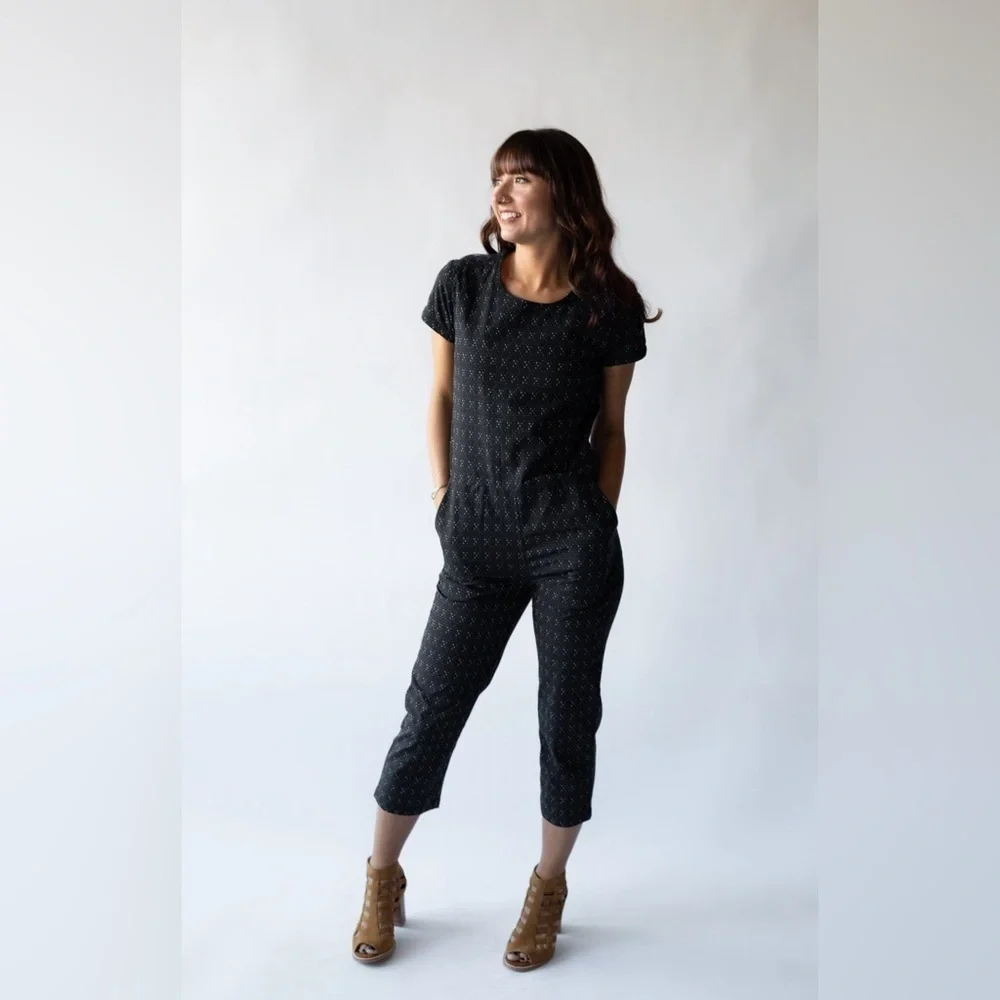 NEW Bridge & Burn Wheeler Jumpsuit Cropped Black Dots 100% Cotton Size XS NWOT